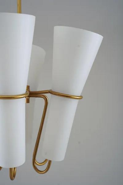 Hans Agne Jakobsson Chandelier in Brass and Opaline Glass by Hans Agne Jakobsson