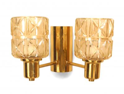 Hans Agne Jakobsson Hans Agne Jakobsen Swedish Mid Century Brass and Glass Wall Sconces