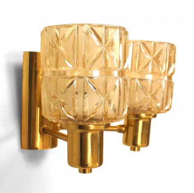Hans Agne Jakobsson Hans Agne Jakobsen Swedish Mid Century Brass and Glass Wall Sconces
