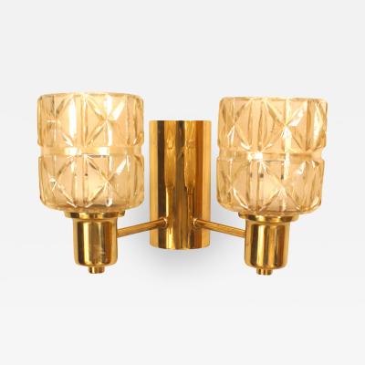 Hans Agne Jakobsson Hans Agne Jakobsen Swedish Mid Century Brass and Glass Wall Sconces