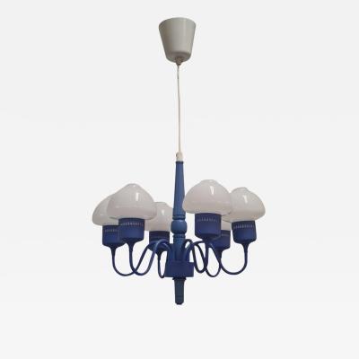 Hans Agne Jakobsson Hans Agne Jakobsson Blue Opaline Chandelier Model T 526 for Markaryd 1960s