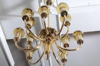 Hans Agne Jakobsson Hans Agne Jakobsson Brass Amber Glass Chandelier