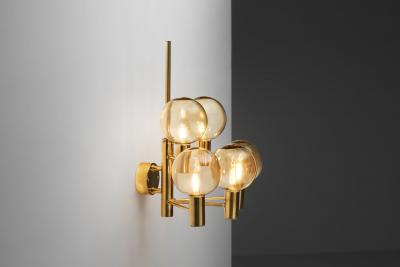 Hans Agne Jakobsson Hans Agne Jakobsson Brass Wall Lamp with Smoked Glass Shades Sweden 1960s