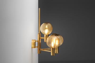 Hans Agne Jakobsson Hans Agne Jakobsson Brass Wall Lamp with Smoked Glass Shades Sweden 1960s