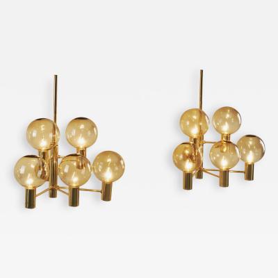 Hans Agne Jakobsson Hans Agne Jakobsson Brass Wall Lamps with Smoked Glass Shades Sweden 1960s