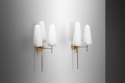 Hans Agne Jakobsson Hans Agne Jakobsson Brass and Glass Wall Sconces for AB Markaryd Sweden 1950s