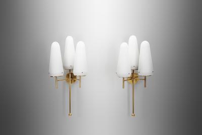 Hans Agne Jakobsson Hans Agne Jakobsson Brass and Glass Wall Sconces for AB Markaryd Sweden 1950s