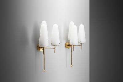 Hans Agne Jakobsson Hans Agne Jakobsson Brass and Glass Wall Sconces for AB Markaryd Sweden 1950s