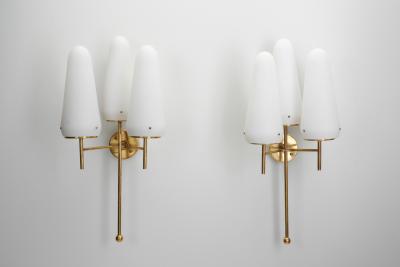 Hans Agne Jakobsson Hans Agne Jakobsson Brass and Glass Wall Sconces for AB Markaryd Sweden 1950s