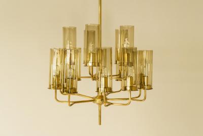 Hans Agne Jakobsson Hans Agne Jakobsson Chandelier Model T434 15 in Brass and Glass Sweden 1960s