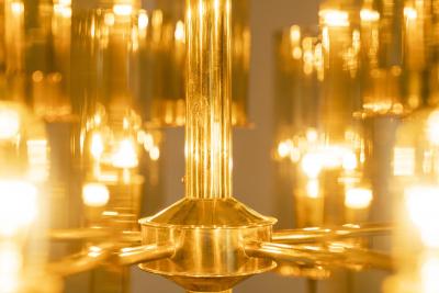 Hans Agne Jakobsson Hans Agne Jakobsson Chandelier Model T434 15 in Brass and Glass Sweden 1960s