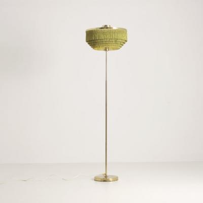 Hans Agne Jakobsson Hans Agne Jakobsson Floor Lamp Model G100 Brass Green Fringes Markaryd 1960s