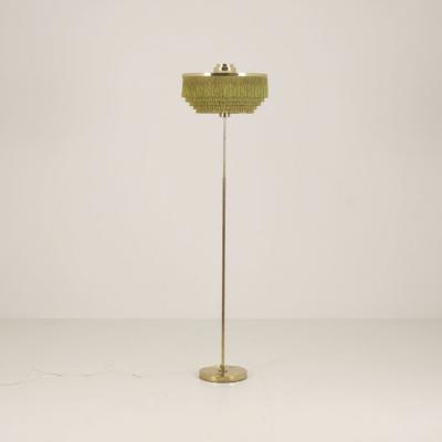 Hans Agne Jakobsson Hans Agne Jakobsson Floor Lamp Model G100 Brass Green Fringes Markaryd 1960s