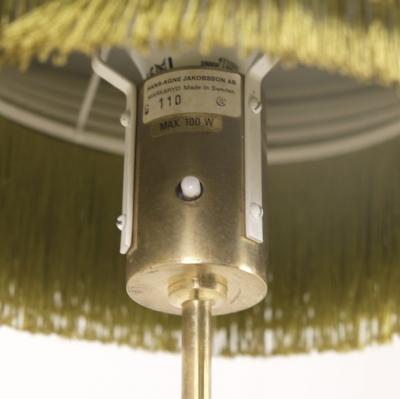 Hans Agne Jakobsson Hans Agne Jakobsson Floor Lamp Model G100 Brass Green Fringes Markaryd 1960s