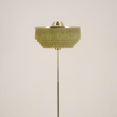Hans Agne Jakobsson Hans Agne Jakobsson Floor Lamp Model G100 Brass Green Fringes Markaryd 1960s