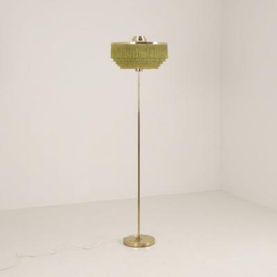 Hans Agne Jakobsson Hans Agne Jakobsson Floor Lamp Model G100 Brass Green Fringes Markaryd 1960s