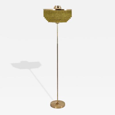 Hans Agne Jakobsson Hans Agne Jakobsson Floor Lamp Model G100 Brass Green Fringes Markaryd 1960s