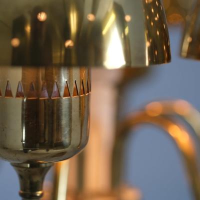 Hans Agne Jakobsson Hans Agne Jakobsson Perforated Brass Chandelier Model T 526 for Markaryd 1960s