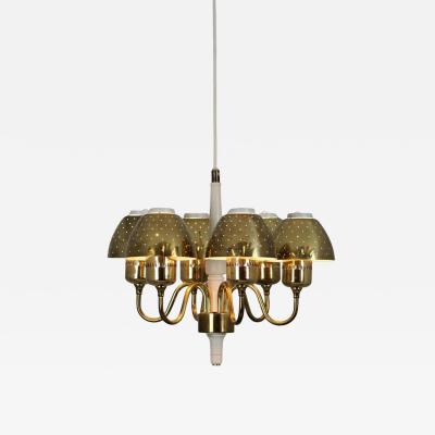 Hans Agne Jakobsson Hans Agne Jakobsson Perforated Brass Chandelier Model T 526 for Markaryd 1960s
