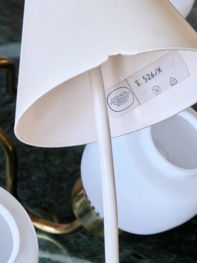 Hans Agne Jakobsson Hans Agne Jakobsson Six Arm T526 Chandelier Brass and Opal Glass Sweden 1960s