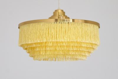 Hans Agne Jakobsson Hans Agne Jakobsson T 603 Fringe Pendant Light Brass and Silk Sweden 1960s