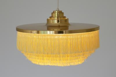 Hans Agne Jakobsson Hans Agne Jakobsson T 603 Fringe Pendant Light Brass and Silk Sweden 1960s