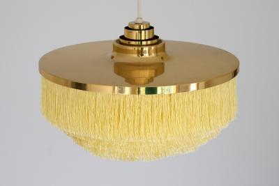 Hans Agne Jakobsson Hans Agne Jakobsson T 603 Fringe Pendant Light Brass and Silk Sweden 1960s