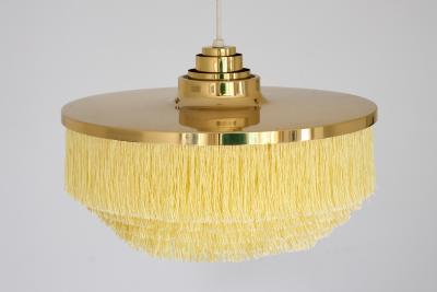 Hans Agne Jakobsson Hans Agne Jakobsson T 603 Fringe Pendant Light Brass and Silk Sweden 1960s
