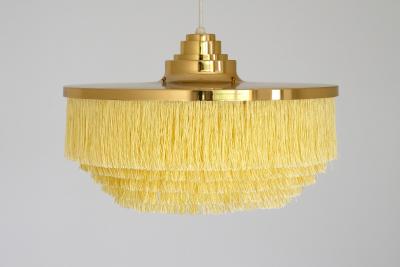 Hans Agne Jakobsson Hans Agne Jakobsson T 603 Fringe Pendant Light Brass and Silk Sweden 1960s