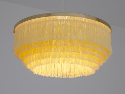 Hans Agne Jakobsson Hans Agne Jakobsson T 603 Fringe Pendant Light Brass and Silk Sweden 1960s