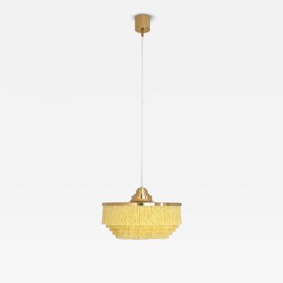 Hans Agne Jakobsson Hans Agne Jakobsson T 603 Fringe Pendant Light Brass and Silk Sweden 1960s