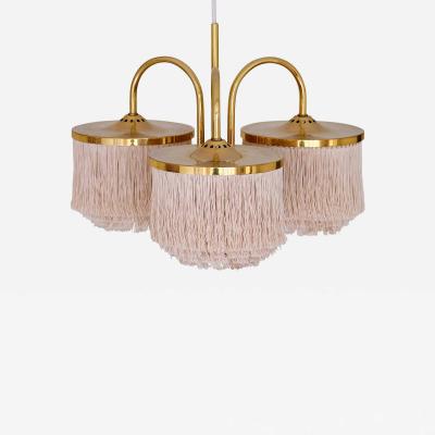 Hans Agne Jakobsson Hans Agne Jakobsson T608 Three Arm Pendant Light Brass and Silk Sweden 1960s