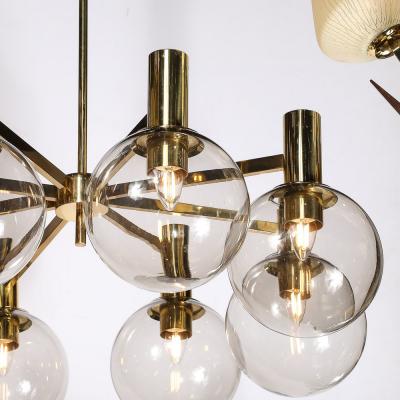 Hans Agne Jakobsson Mid Century Modernist 8 Globe Polished Brass Chandelier by Hans Agne Jakobsson