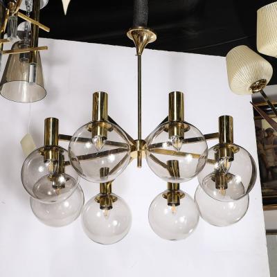 Hans Agne Jakobsson Mid Century Modernist 8 Globe Polished Brass Chandelier by Hans Agne Jakobsson