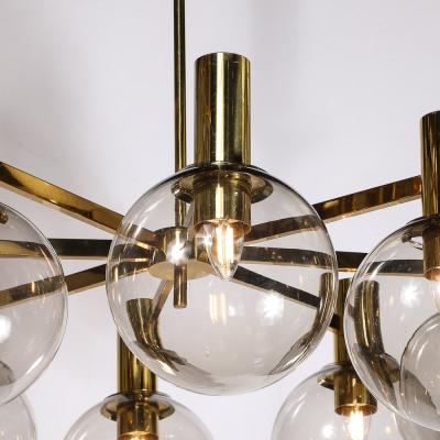 Hans Agne Jakobsson Mid Century Modernist 8 Globe Polished Brass Chandelier by Hans Agne Jakobsson