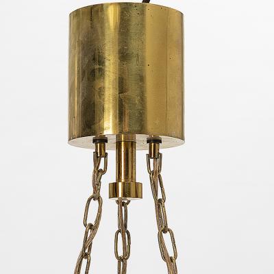 Hans Agne Jakobsson Pair Hans Agne Jakobnsson Brass and Glass Chandeliers Attr 1960s
