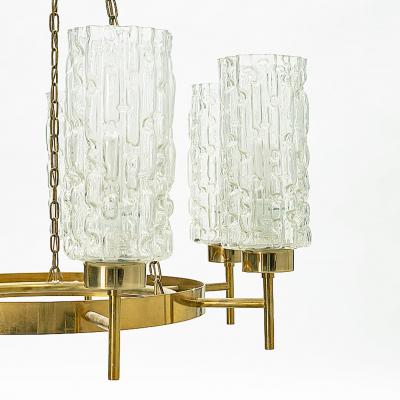 Hans Agne Jakobsson Pair Hans Agne Jakobnsson Brass and Glass Chandeliers Attr 1960s