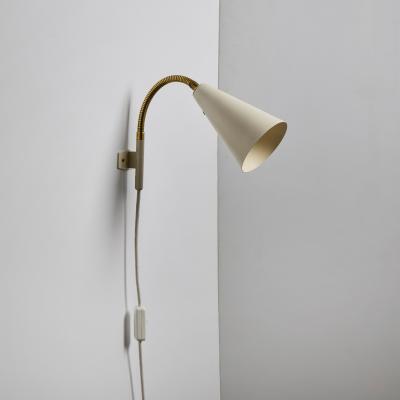Hans Agne Jakobsson Pair of 1960s Plug in White Conical Wall Lamps Attributed to Hans Agne Jakobsson