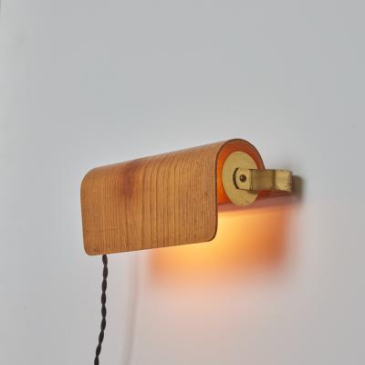 Hans Agne Jakobsson Pair of 1960s Wood Brass Wall Lamps Attributed to Hans Agne Jakobsson