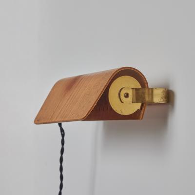 Hans Agne Jakobsson Pair of 1960s Wood Brass Wall Lamps Attributed to Hans Agne Jakobsson