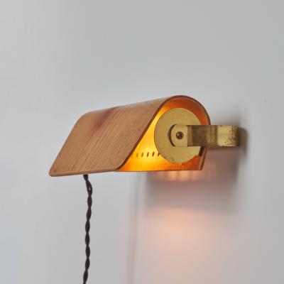 Hans Agne Jakobsson Pair of 1960s Wood Brass Wall Lamps Attributed to Hans Agne Jakobsson