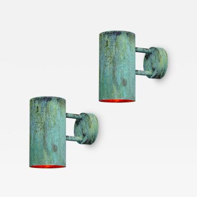 Hans Agne Jakobsson Pair of Hans Agne Jakobsson C627 110 Rulle Verdigris Patinated Outdoor Sconces