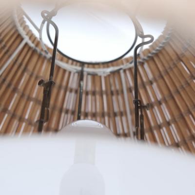 Hans Agne Jakobsson Pair of Hans Agne Jakobsson Floor Lamp in Brass Rattan Markaryd Sweden 1970s