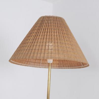 Hans Agne Jakobsson Pair of Hans Agne Jakobsson Floor Lamp in Brass Rattan Markaryd Sweden 1970s