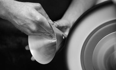 Hans Agne Jakobsson Pair of Hans Agne Jakobsson Mini Tratten Darkly Patinated Outdoor Sconces