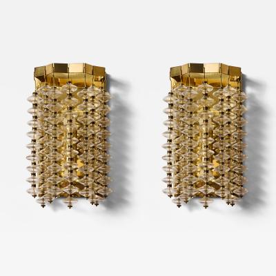 Hans Agne Jakobsson Pair of Hans Agne Jakobsson Model V 258 Estrella Brass and Glass Wall Sconces