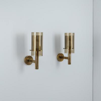 Hans Agne Jakobsson Pair of Hans Agne Jakobsson Scones Model V147 in Glass Brass 1960s