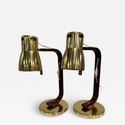 Hans Agne Jakobsson Pair of Hans Agne Jakobsson Table Lamps in Wood Brass Late 20thCentury Sweden