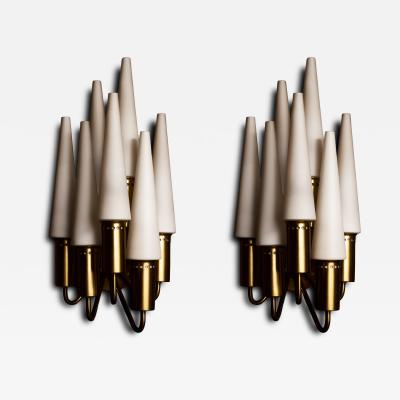 Hans Agne Jakobsson Pair of Hans Agne Jakobsson V 149 7 Brass and Opaline Glass Wall Sconces