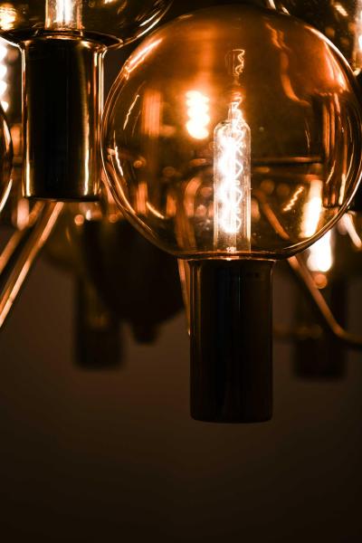 Hans Agne Jakobsson Scandinavian Modern Ceiling Lamp in Brass Glass by Hans Agne Jakobsson 1960s